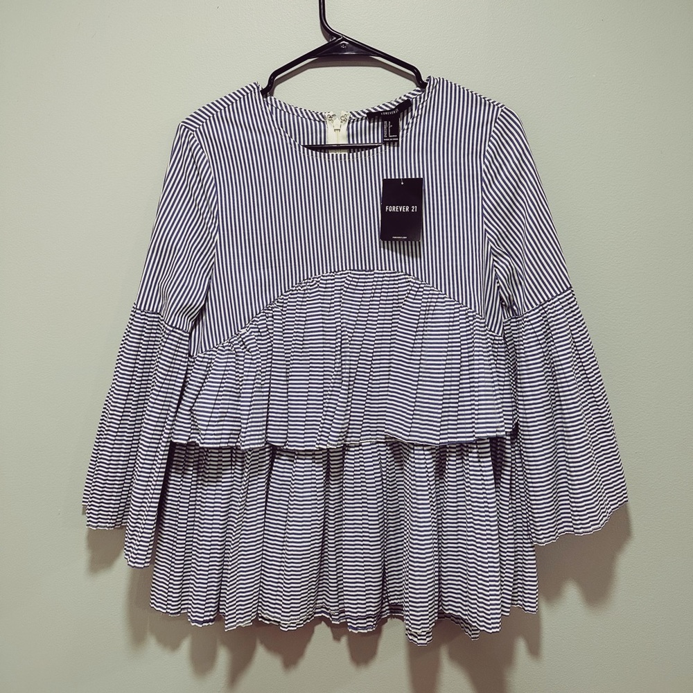 Blue and White Striped Layered Top